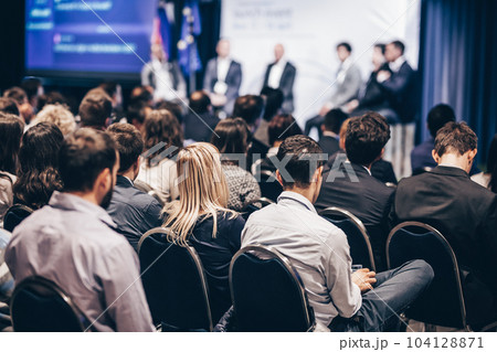 Round table discussion at business conference meeting event.. Audience at the conference hall. Business and entrepreneurship symposium Round table discussion at business conference meeting event.. Audience at the conference hall. Business and entrepreneurship symposium 104128871