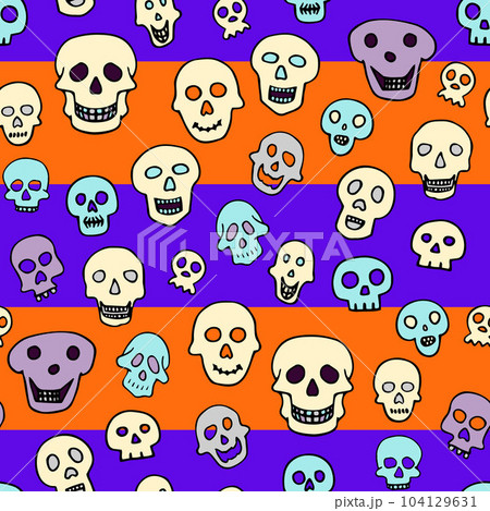 Doodle Color Halloween sculls seamless striped pattern Doodle Color Halloween sculls seamless striped pattern 104129631