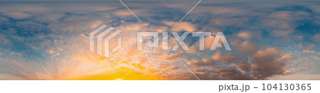 Sunset sky panorama with bright glowing pink Cumulus clouds. HDR 360 seamless spherical panorama. Full zenith or sky dome in 3D, sky replacement for aerial drone panoramas. Climate and weather change. Sunset sky panorama with bright glowing pink Cumulus clouds. HDR 360 seamless spherical panorama. Full zenith or sky dome in 3D, sky replacement for aerial drone panoramas. Climate and weather change. 104130365