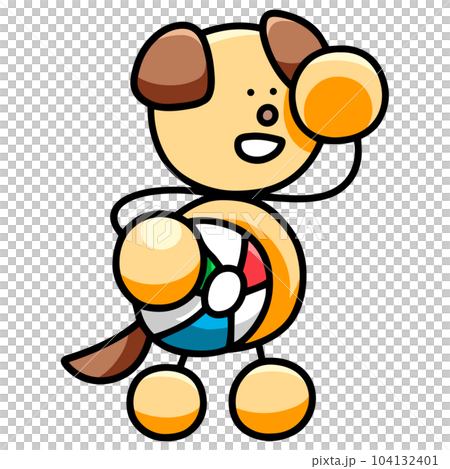 拿著沙灘球的狗狗插畫 拿著沙灘球的狗狗插畫 104132401