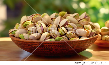 Delicious pistachios on a plate, healthy food concept, for farmers' market displays Delicious pistachios on a plate, healthy food concept, for farmers' market displays 104132407