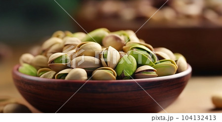Delicious pistachios on a plate, healthy food concept, for farmers' market displays 104132413