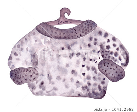 Warm sweater on a hanger. Ideal for flyers, greetings, school cards and textiles. Watercolor illustration in hematite haze Warm sweater on a hanger. Ideal for flyers, greetings, school cards and textiles. Watercolor illustration in hematite haze 104132965