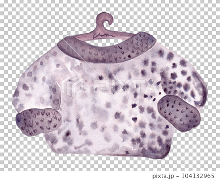 Warm sweater on a hanger. Ideal for flyers, greetings, school cards and textiles. Watercolor illustration in hematite haze Warm sweater on a hanger. Ideal for flyers, greetings, school cards and textiles. Watercolor illustration in hematite haze 104132965