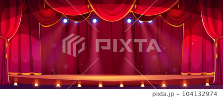 Cartoon theater concert stage with red curtain Cartoon theater concert stage with red curtain 104132974