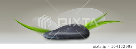Black stone with glass morphism, green grass decor 104132998