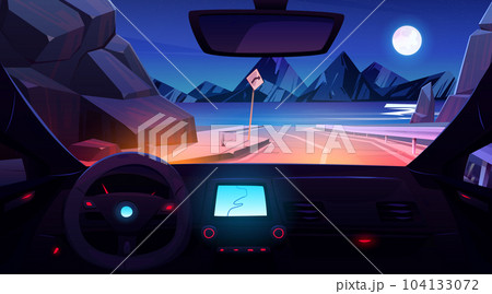 Inside view of car driving on road 104133072