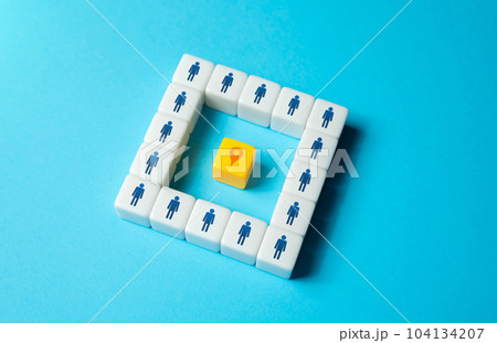 Meeting point. Teamwork. Mutual relations. Solving problems. Group therapy. Diplomacy, international cooperation. Place of concentration. Pin navigation symbol. 104134207