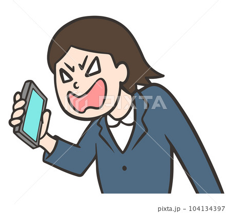 携帯電話でクレームを言うスーツをきた会社員の女性 104134397