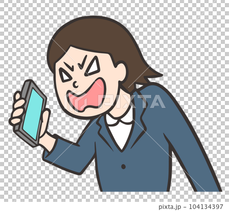 一位穿著西裝的女上班族在手機上抱怨 一位穿著西裝的女上班族在手機上抱怨 104134397