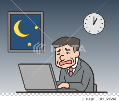 一個穿著西裝在電腦前加班到半夜的男上班族 104134398