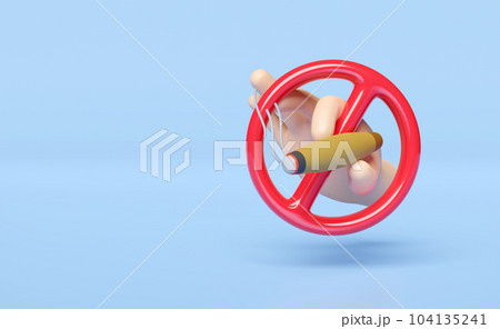 3d hand holding cigar with prohibition sign, smoking isolated on blue. world no smoking day  104135241