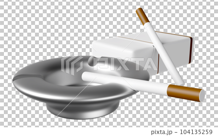 3d ashtray with cigarette pack isolated. 3d render illustration 3d ashtray with cigarette pack isolated. 3d render illustration 104135259