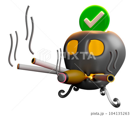 3d skull ashtray with cigarette, cigar, check mark isolated. 3d render illustration 3d skull ashtray with cigarette, cigar, check mark isolated. 3d render illustration 104135263