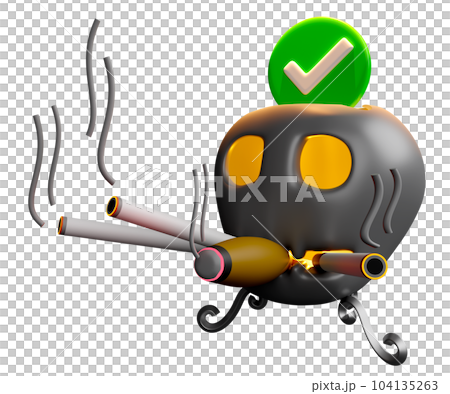 3d skull ashtray with cigarette, cigar, check mark isolated. 3d render illustration 3d skull ashtray with cigarette, cigar, check mark isolated. 3d render illustration 104135263