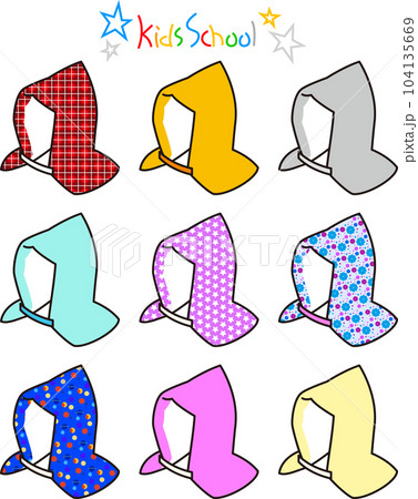 小学生防災頭巾のシンプルなアイコンテイストのベクター素材セット 小学生防災頭巾のシンプルなアイコンテイストのベクター素材セット 104135669