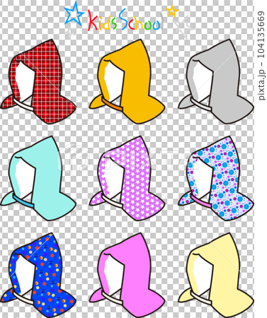 小学生防災頭巾のシンプルなアイコンテイストのベクター素材セット 小学生防災頭巾のシンプルなアイコンテイストのベクター素材セット 104135669