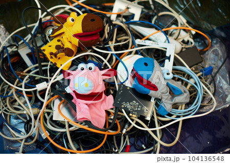 Heap of isolated electrical cable residues. doll 104136548
