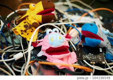 Heap of isolated electrical cable residues. doll Heap of isolated electrical cable residues. doll 104136549