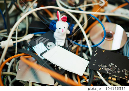 Heap of isolated electrical cable residues. doll 104136553