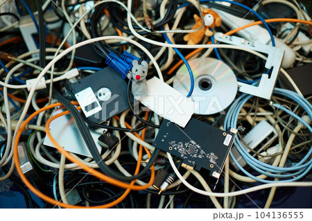 Heap of isolated electrical cable residues. doll Heap of isolated electrical cable residues. doll 104136555