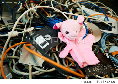 Heap of isolated electrical cable residues. doll 104136580