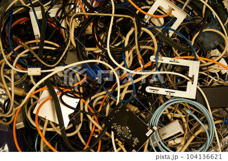 Heap of isolated electrical cable. confusion Heap of isolated electrical cable. confusion 104136621