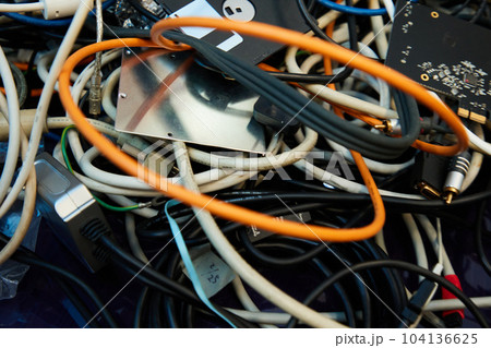Heap of isolated electrical cable. confusion Heap of isolated electrical cable. confusion 104136625