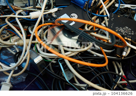 Heap of isolated electrical cable. confusion Heap of isolated electrical cable. confusion 104136626