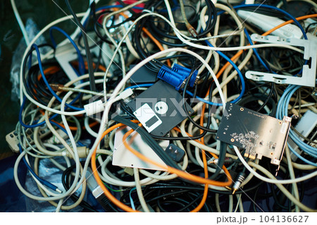 Heap of isolated electrical cable. confusion Heap of isolated electrical cable. confusion 104136627