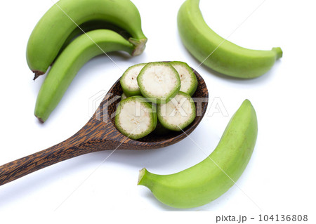 Raw banana isolated on white background. 104136808