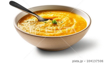 Delicious pumpkin puree soup, for restaurant menu, healthy eating concept 104137506