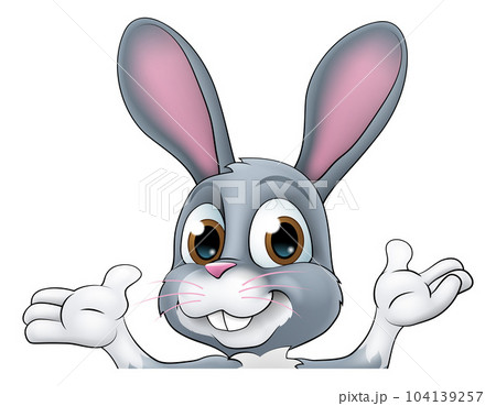 Easter Bunny Rabbit Cartoon Character Peeking Sign 104139257