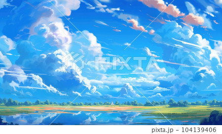 夏の青空の爽やか雲背景のイラスト素材 [104139406] - PIXTA