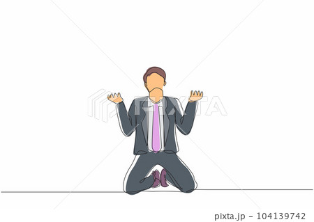Continuous one line drawing businessman despair suffer grief. Male manager sad gesture expression. Professional burnout syndrome. Depression disorder, sad, sorrow. Single line design vector graphic Continuous one line drawing businessman despair suffer grief. Male manager sad gesture expression. Professional burnout syndrome. Depression disorder, sad, sorrow. Single line design vector graphic 104139742