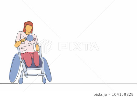 Single continuous line drawing sportswoman in wheelchair playing table tennis. Disability games championship. Hobbies and interests of people with disabilities. One line graphic design vector Single continuous line drawing sportswoman in wheelchair playing table tennis. Disability games championship. Hobbies and interests of people with disabilities. One line graphic design vector 104139829