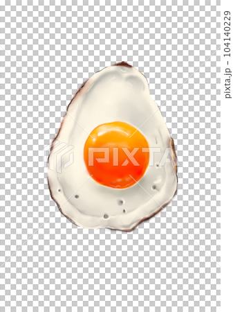 Fried egg. Fast food. Cooking lunch, dinner, breakfast. Natural product.  Cooked omelet. Scrambled eggs. Dark background. EPS10 vector illustration. 104140229