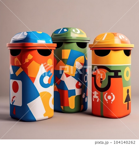 Modern trash bins for waste segregation, Management recycle garbage, Separate waste collection. Modern trash bins for waste segregation, Management recycle garbage, Separate waste collection. 104140262