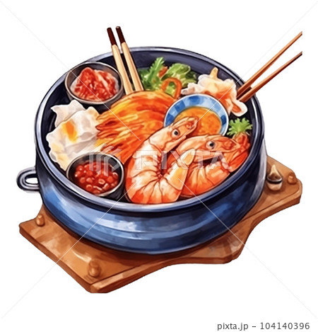 fish, seafood, watercolor, food, illustration, animal, shrimp, menu, Generative AI 104140396