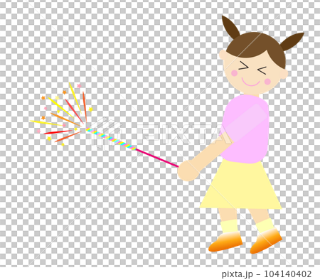 Smiling girl playing with handheld fireworks 104140402