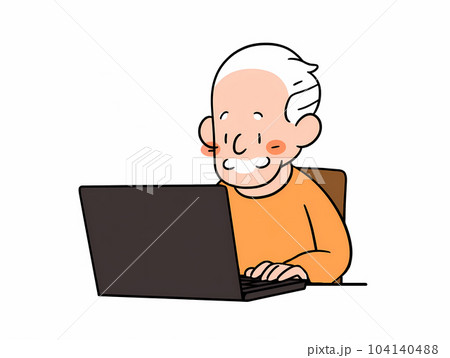 パソコンが得意な高齢者男性のシンプルなイラスト 白背景 パソコンが得意な高齢者男性のシンプルなイラスト 白背景 104140488