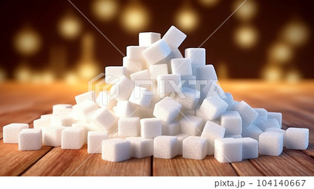 Pieces of white refined sugar, calories, diabetes prevention concept 104140667