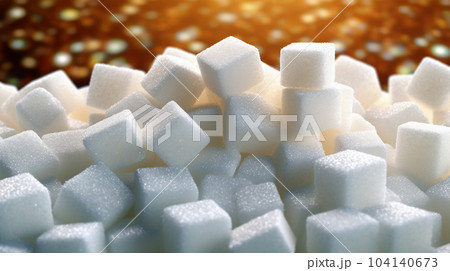 Pieces of white refined sugar, calories, diabetes prevention concept 104140673