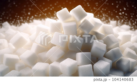 Pieces of white refined sugar, calories, diabetes prevention concept 104140683