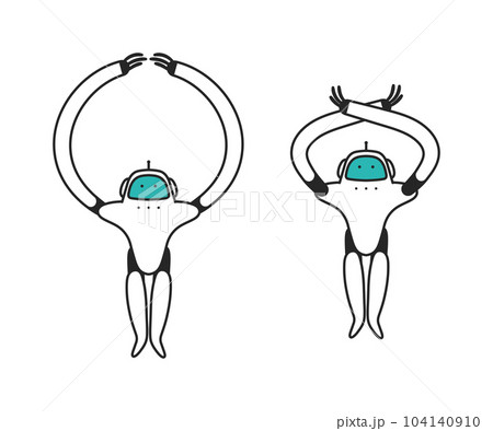 大きく丸じるしとバツじるしを表す生成AIまたヒューマノイド　セット　イラスト素材 104140910