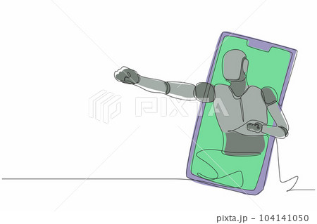 Continuous one line drawing robot come out from cellular phone