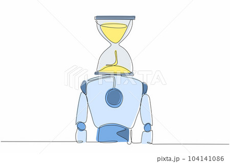 Single one line drawing robot with hourglass...のイラスト素材