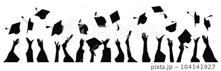 Graduated from university and college. Hand throwing up graduation caps 104141927
