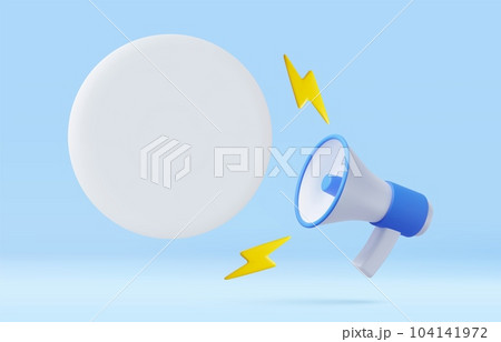 3d megaphone, loudspeaker with speech bubble 104141972