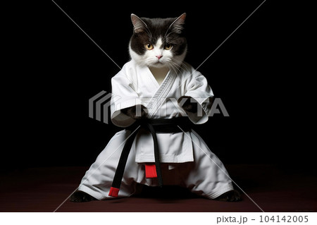 Cat wearing kimono for martial arts. Generative AI 104142005